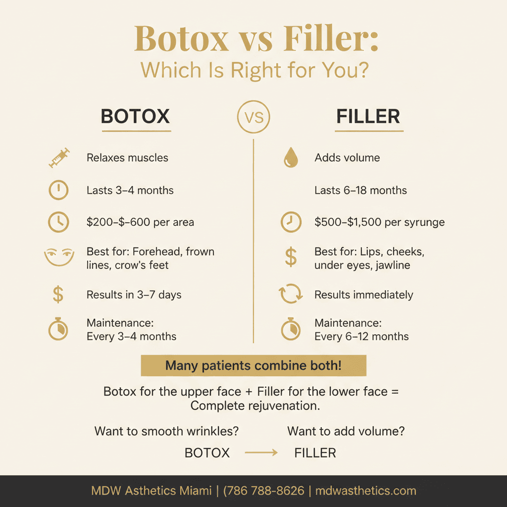 What Is the Difference Between Botox and Filler in Miami? — Infographic by MDW Aesthetics Miami