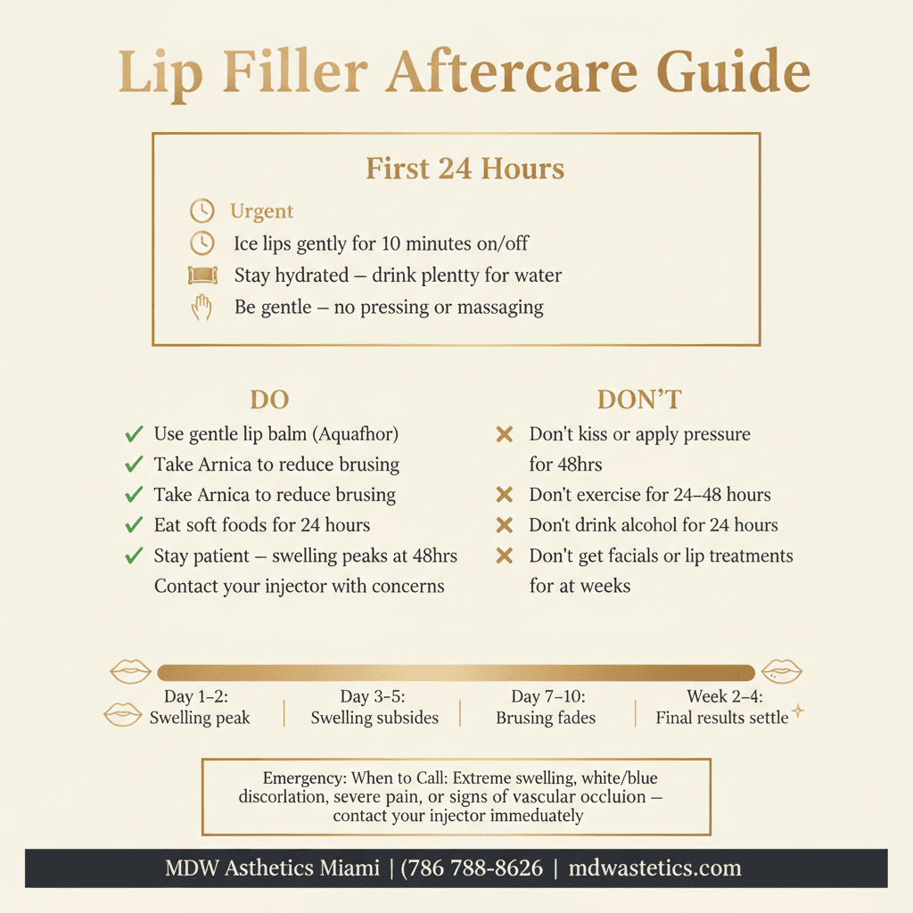 What to Expect After Lip Filler in Miami — Infographic by MDW Aesthetics Miami